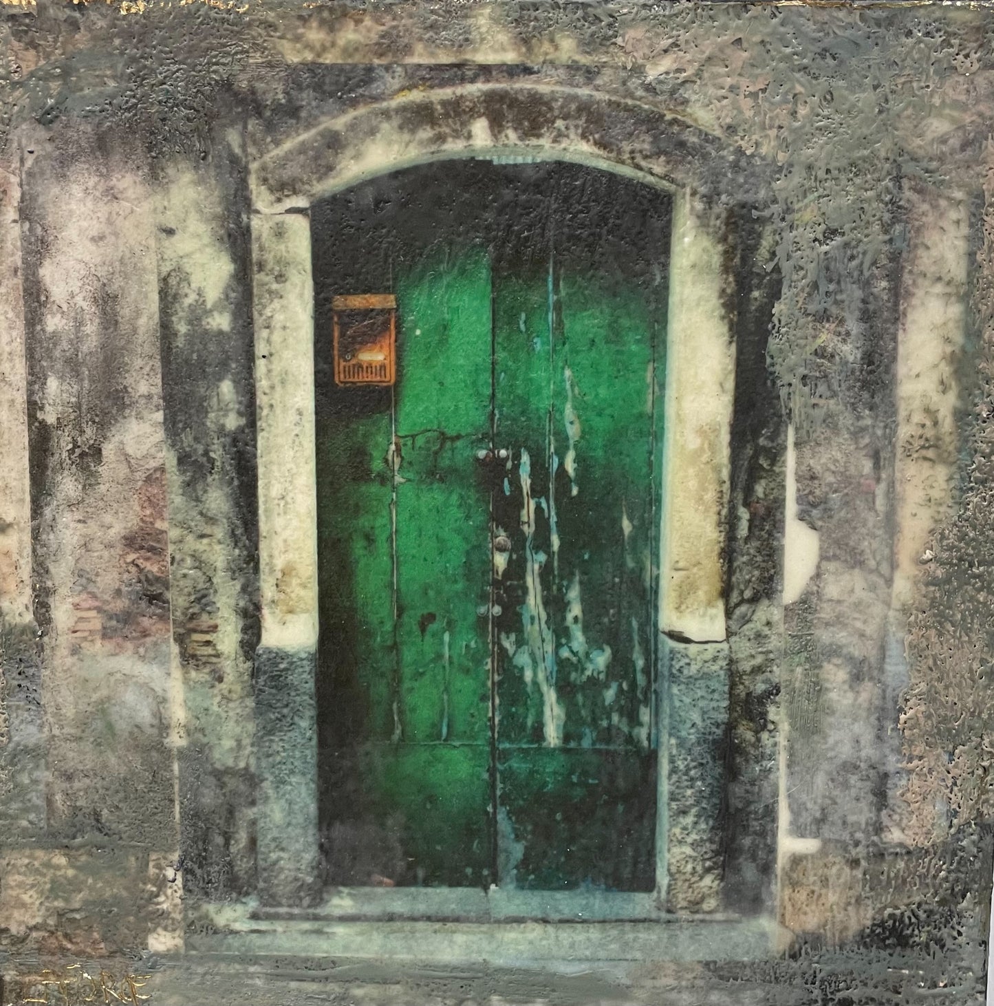 Rustic Green Door 12x12" image 0