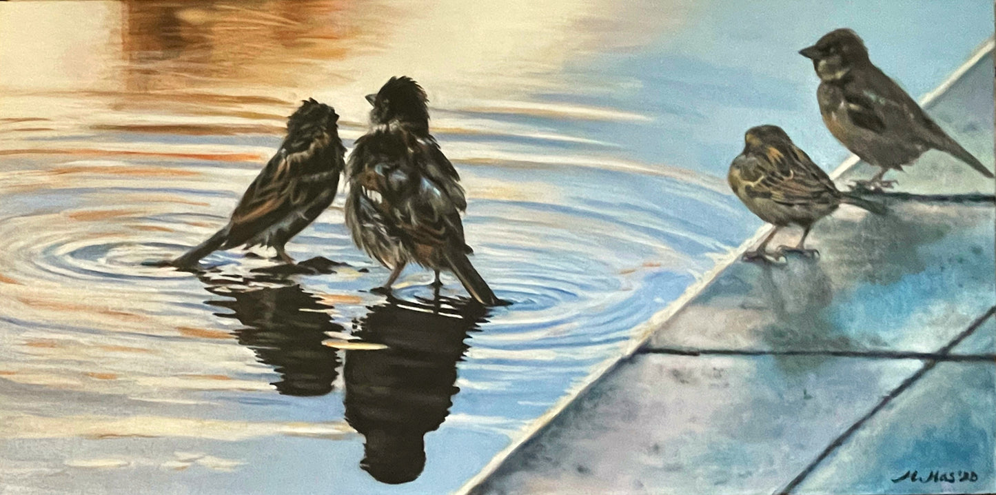 Sparrows and Water, 12x24" image 0