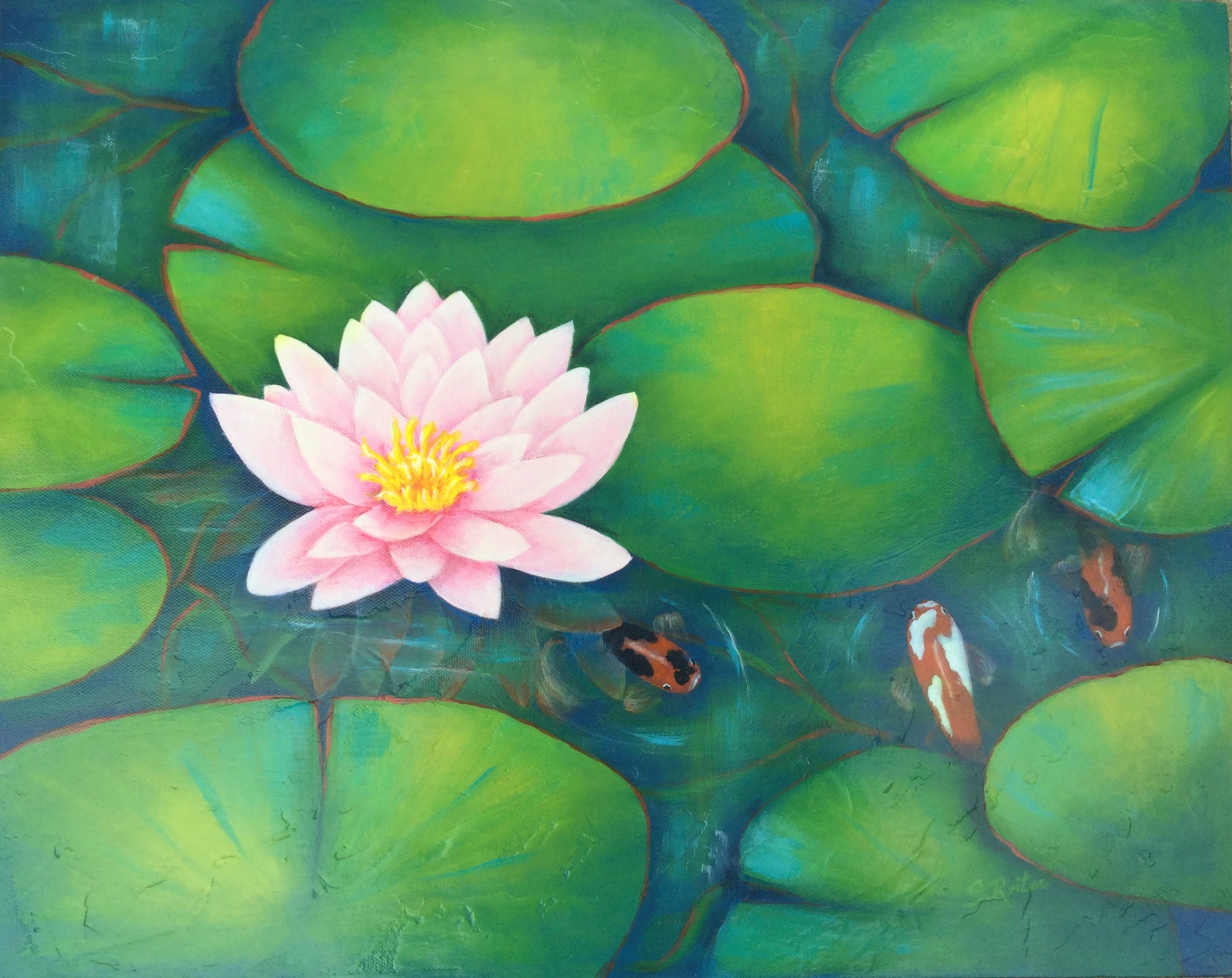 Koi Amongst the Lillies, 16x20" image 0