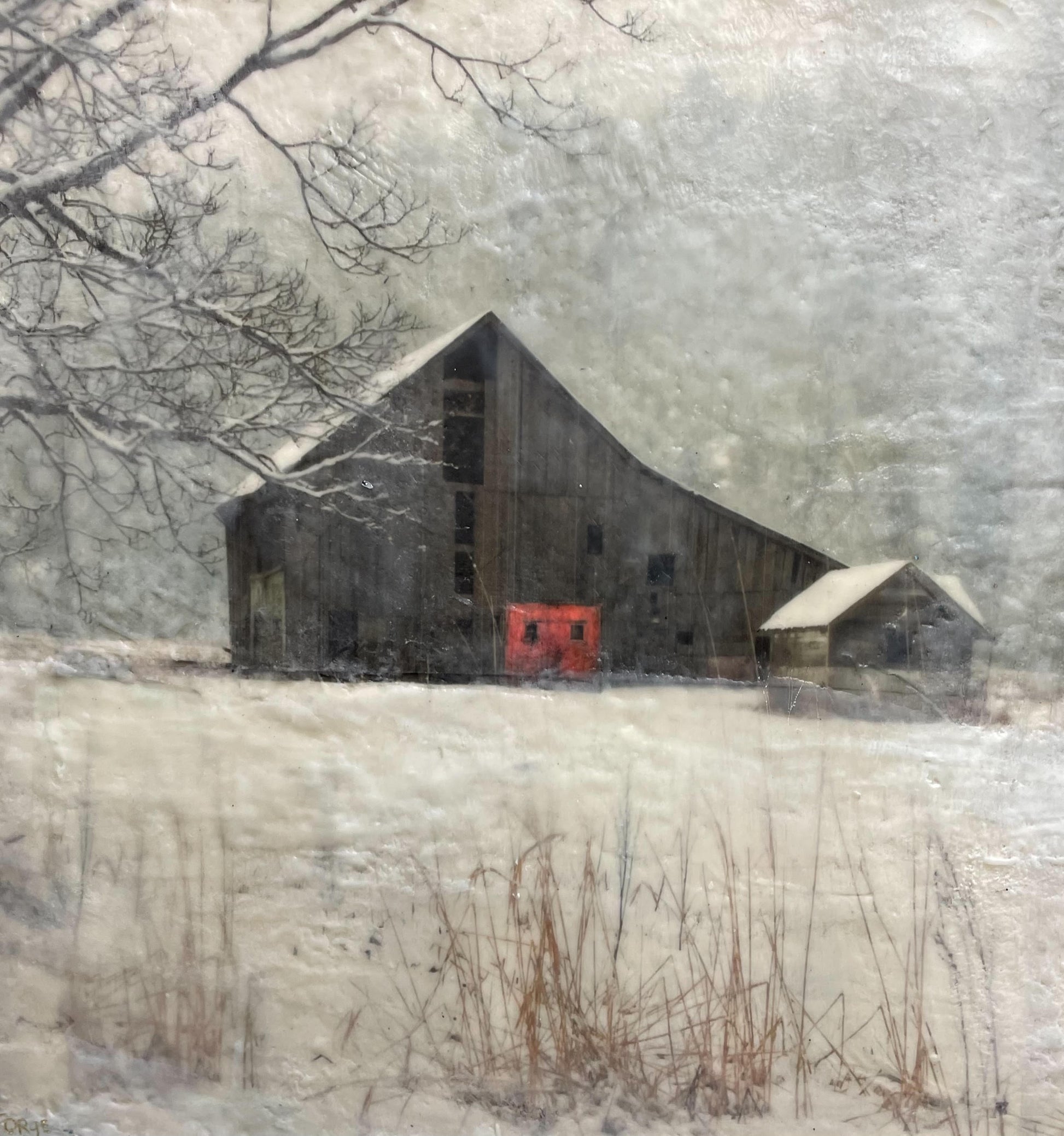 Red Door Barn, 18x18" image 0