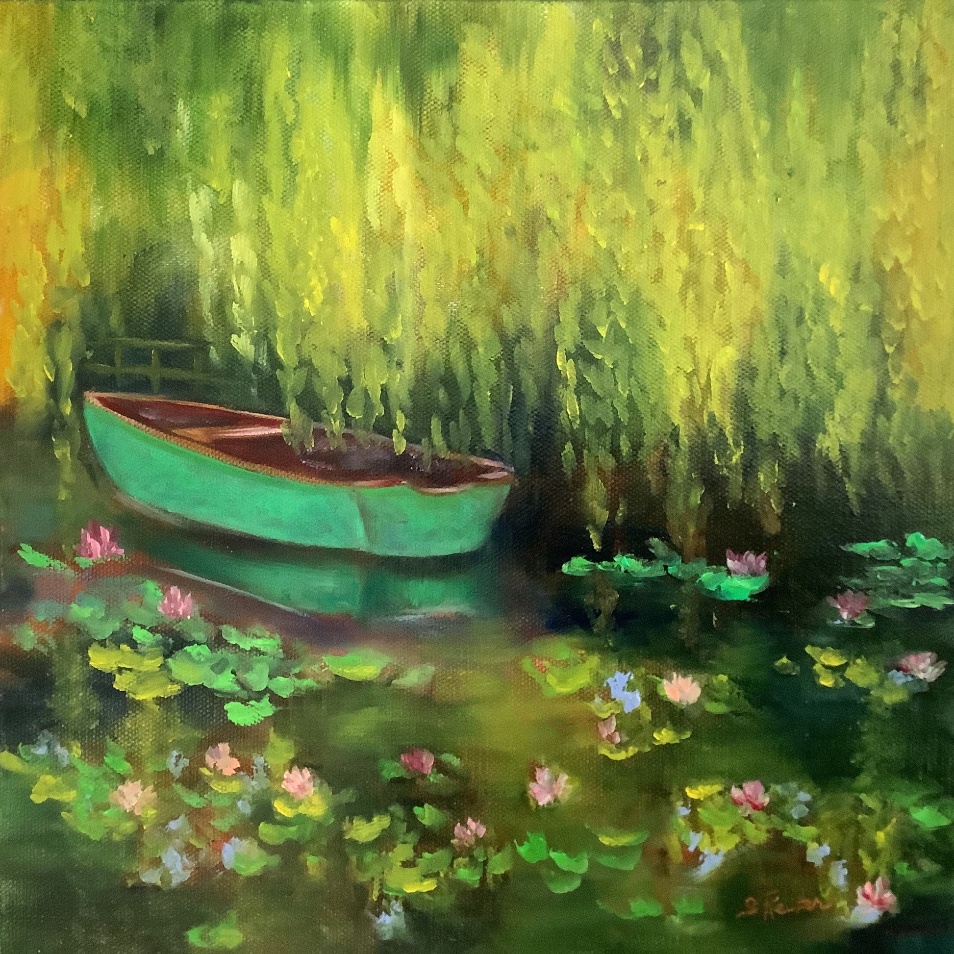 Monet's Green Boat, 12x12" image 0