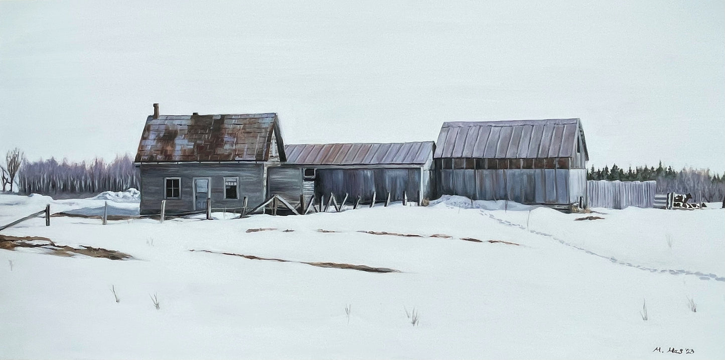 Winter and the Old Barn, 15H x 30W image 0
