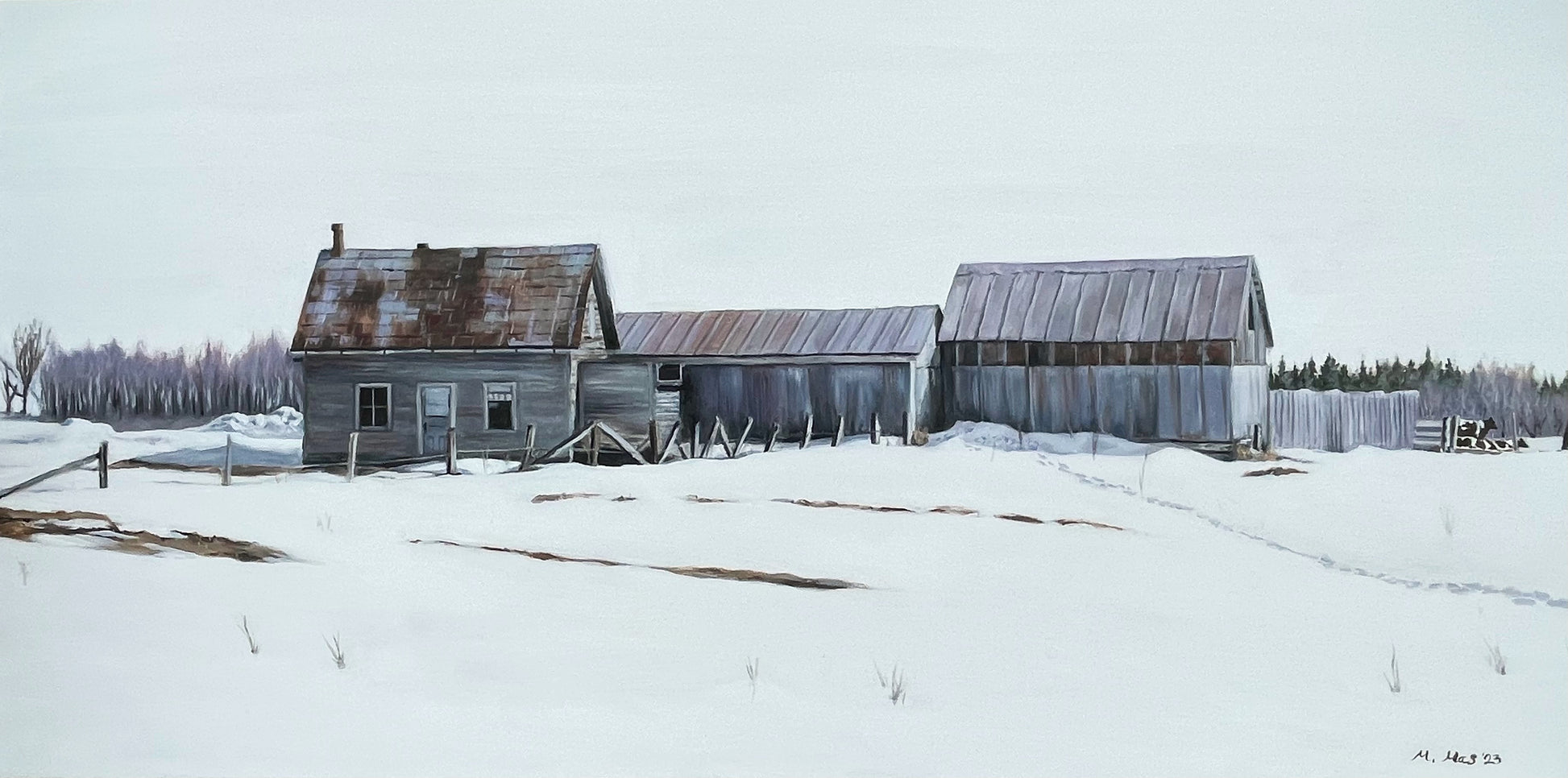 Winter and the Old Barn, 15H x 30W image 0