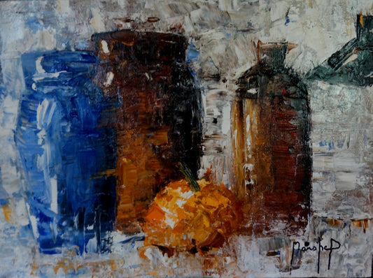 Blue, Brown, and Orange, 12x16"