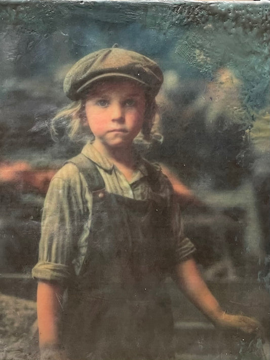 Only a boy, 1930's Cotton Mill Child Labour, 10x10"