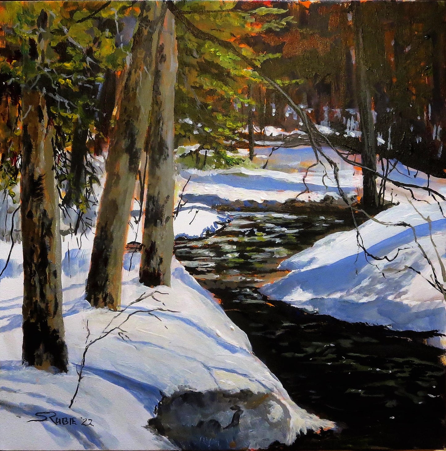 Sun on Snow, 12x12"