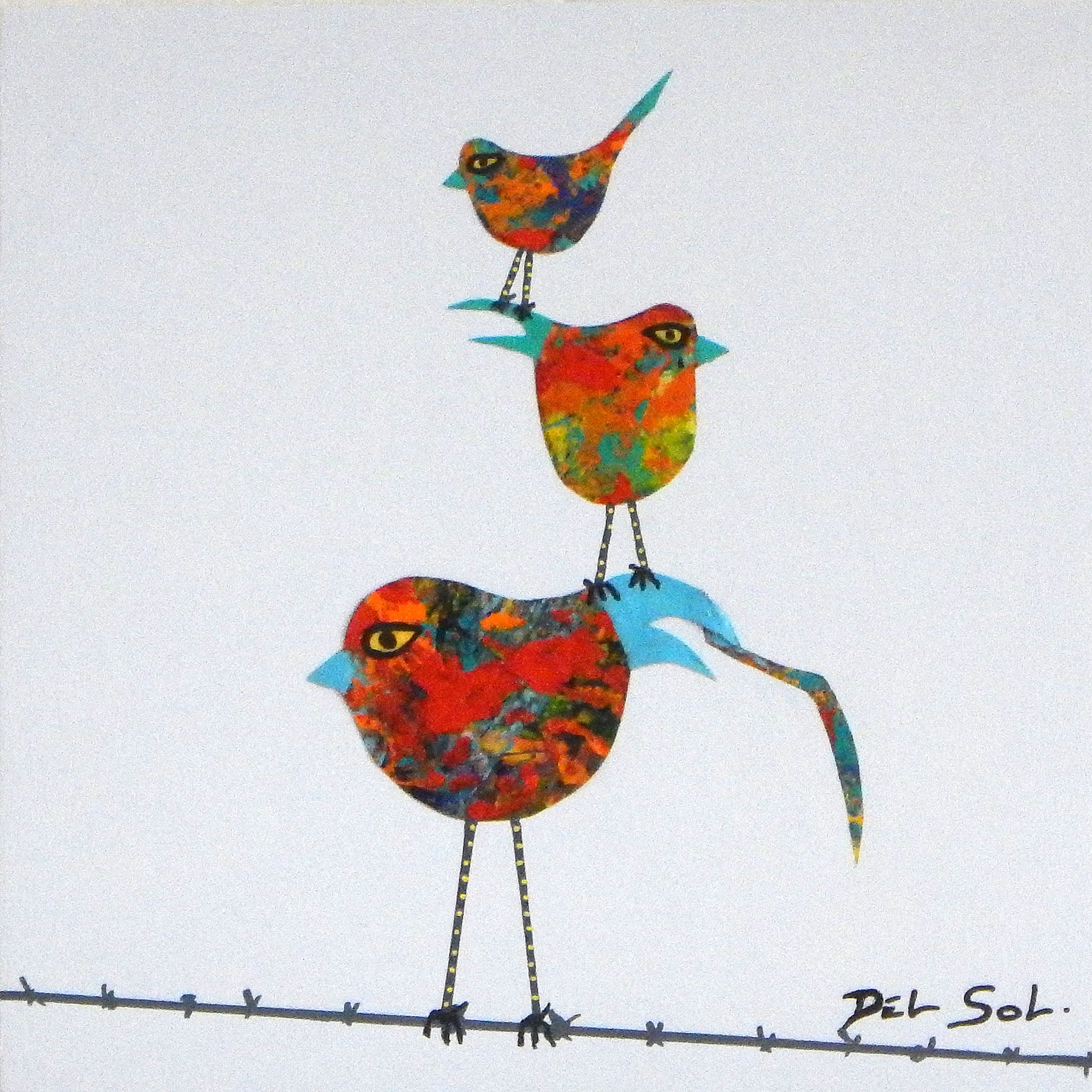 Funky Birds XLV: Bird Stack, 6x6" image 0