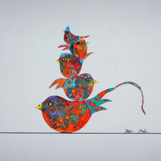 Funky Birds LXXXVII: Bird Pyramid 8x8" image 0