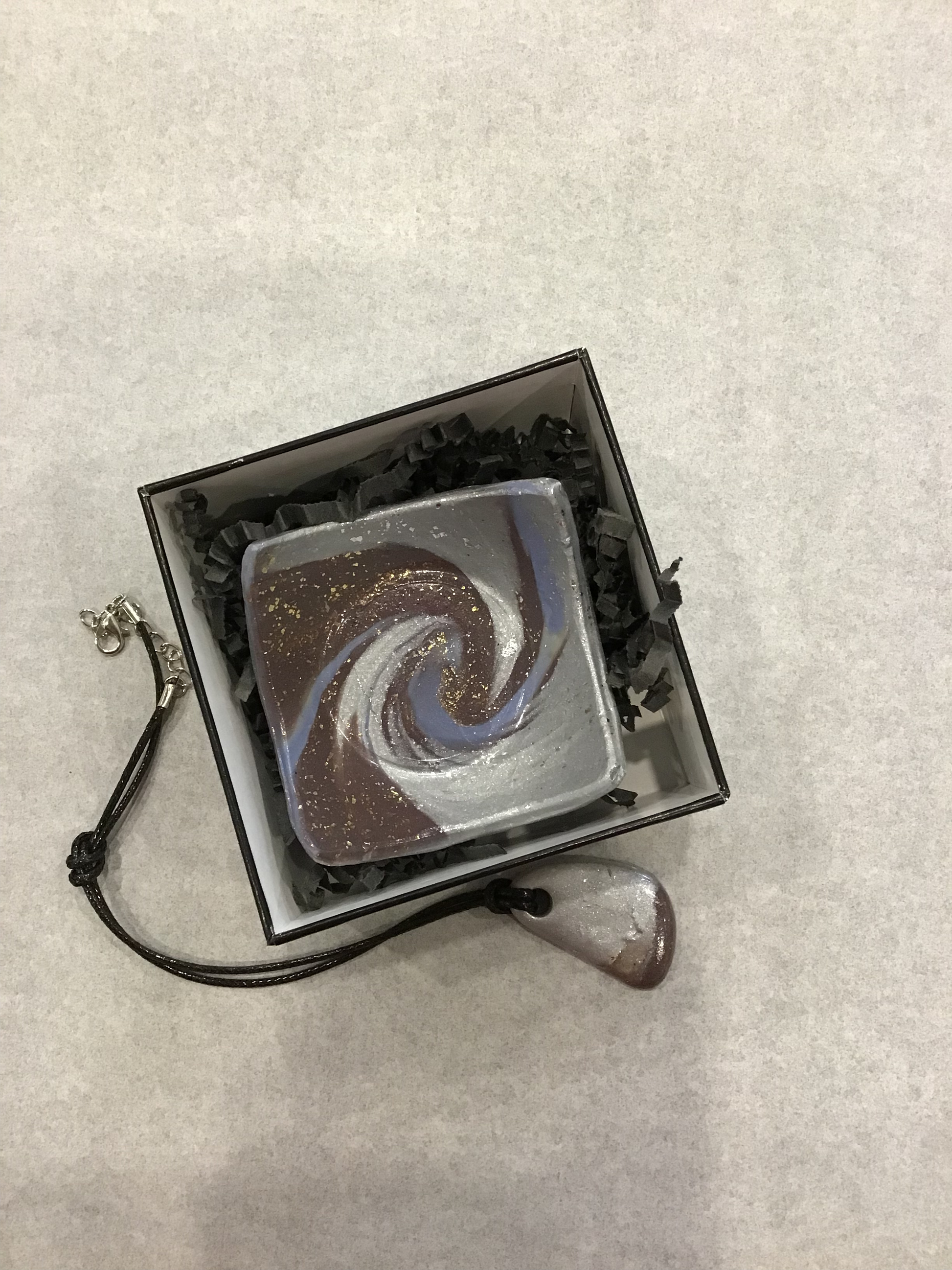 Galaxy Bowl and Pendant (brown & blues)  23-01, 3x3" image 0