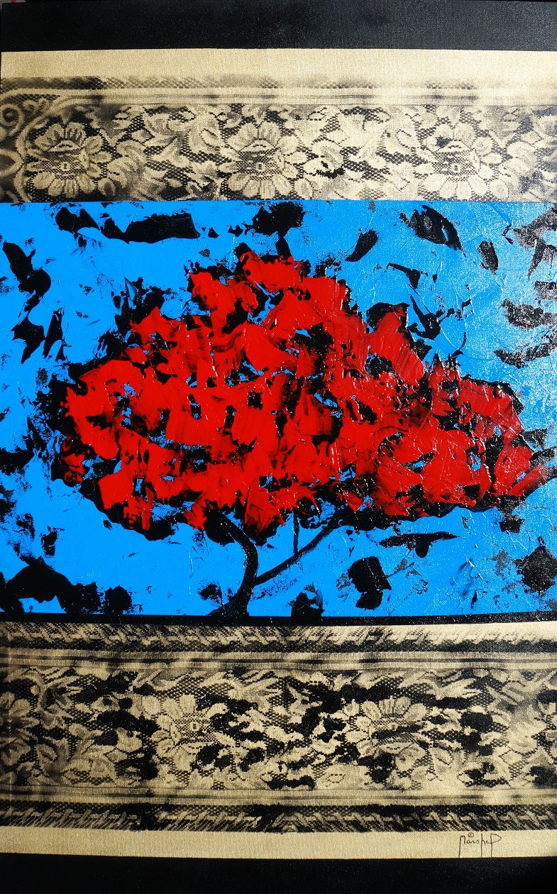 Red on Blue 48H x30W image 0