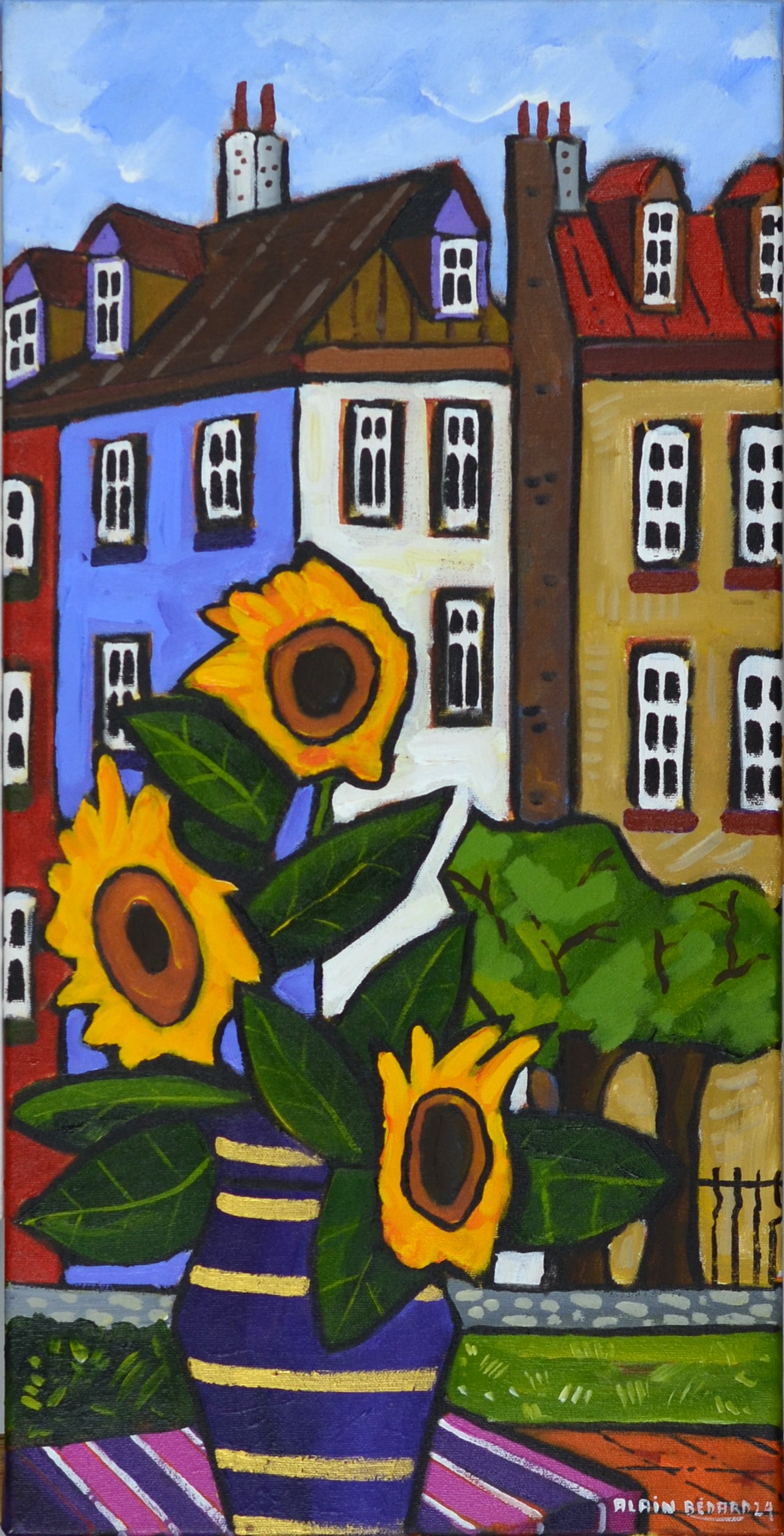 Three Sunflowers, 24x12" image 0
