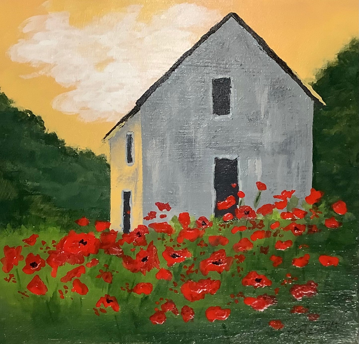 Grey House in a Poppy Garden image 0