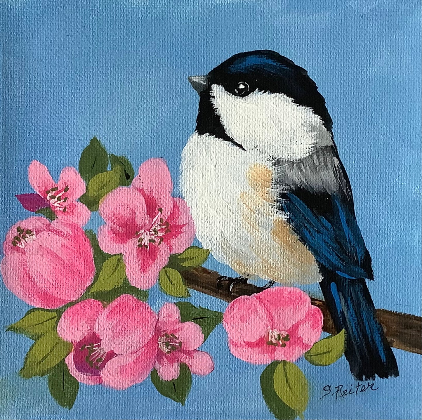 Chickadee & Pink Flowers image 0