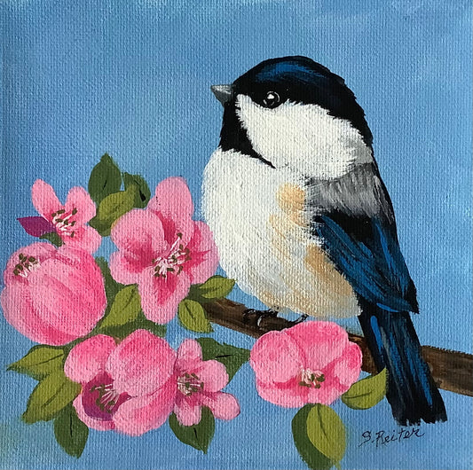 Chickadee & Pink Flowers image 0