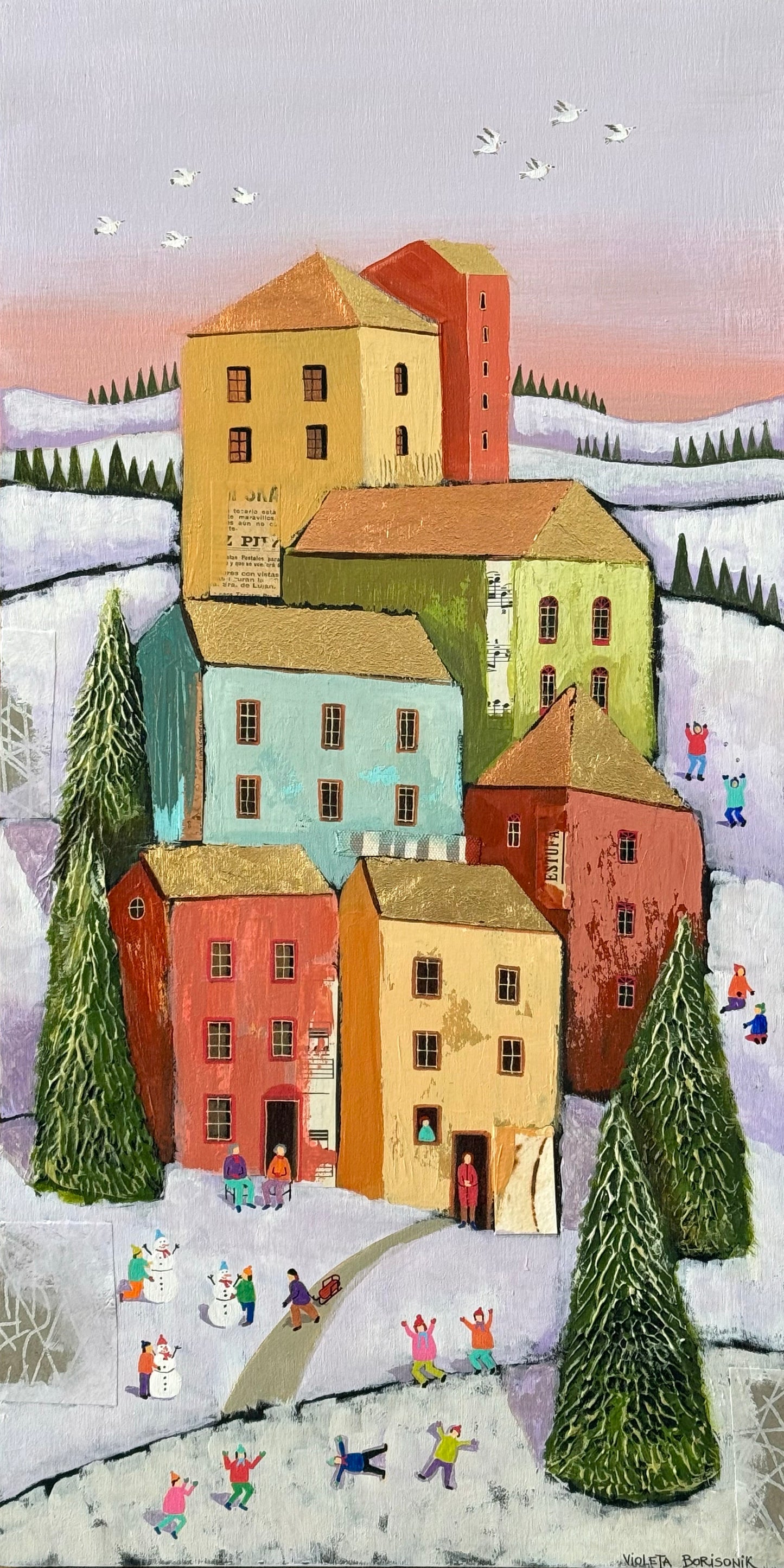 Happiness in the snow, 24x12"